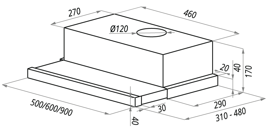 Фото Вытяжка телескопическая VS light (галоген) 60 (600х310(480)хh170) от производителя Maunfeld в Мелитополе по цене 5 890 ₽