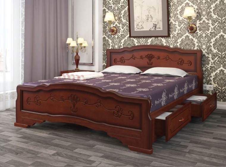 Фото Кровать двуспальная Карина-6 (СМ 180х200) с выдвижными ящиками, без основания с универсальными царга от производителя Браво-мебель в Мелитополе по цене 23 590 ₽