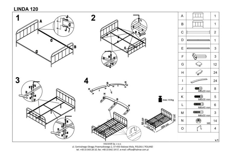 Фото Кровать односпальная Halmar Linda (СМ 120х200) c основанием от производителя Halmar  в Мелитополе по цене 19&nbsp;210 ₽